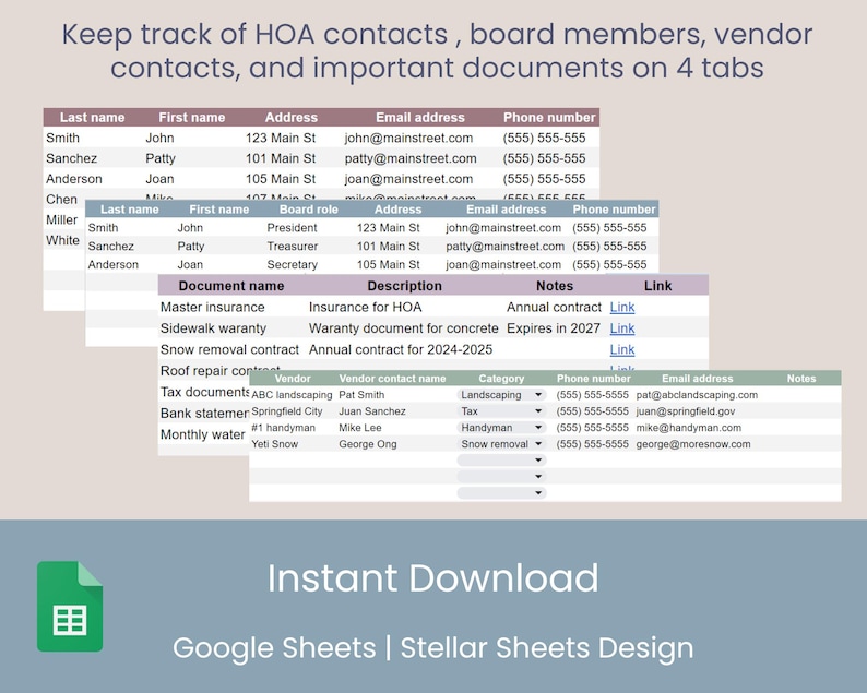 HOA & Expense Tracker Google Sheets Homeowners Condo