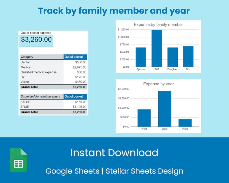 FSA HSA Medical Healthcare Deductible Expense Reimbursement Tracker