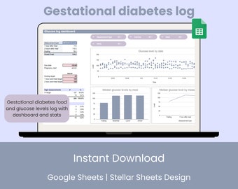 Gestational diabetes glucose food log dashboard for pregnant expecting moms on Google Sheets spreadsheet