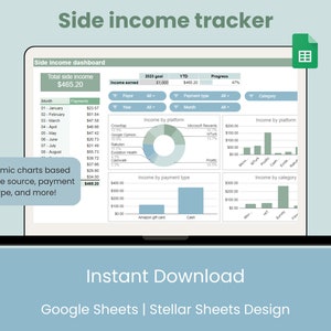 Side hustle gig income tracker with sinking funds spreadsheet template Google Sheet