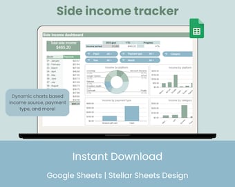 Side hustle gig income tracker with sinking funds spreadsheet template Google Sheet