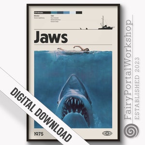 Arte de pared IMPRIMIBLE de mandíbulas | Póster de mandíbulas | impresión de ciencia ficción| Decoración azul| DESCARGAR Digital Imprimir jpg