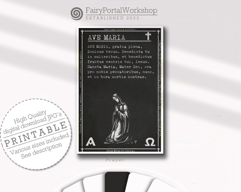 Hail Mary Prayer in Latin PRINTABLE Wall Art Catholic Decor Religious ...