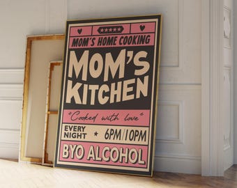 Mom's Kitchen |Typography Print |Kitchen Art |Food Decor |Gift Prints |Pink poster