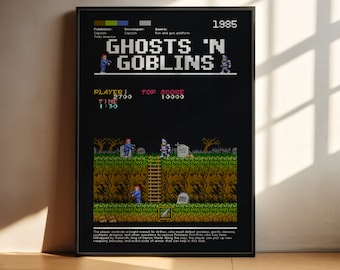 Ghosts 'n Goblins PRINTABLE Wall Art | Ghosts 'n Goblins Poster | Retro game print| Black Decor| Digital DOWNLOAD Print png