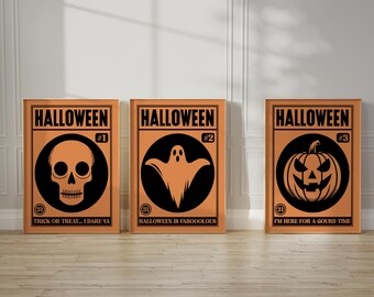 Set of 3 Halloween Prints | Funny Quote | Living room Art| Halloween Decor| Spooky Prints |Beige poster