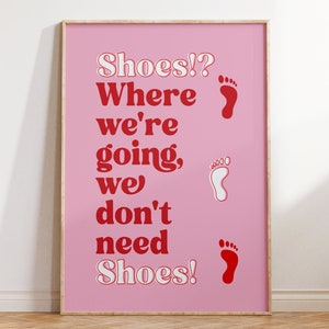 Please Remove Shoes Sign | Retro Shoes Off Poster | No Shoes Printable| No Shoes in House Print| Entrance Sign |Pink and red Wall Art