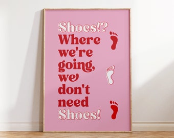 Please Remove Shoes Sign | Retro Shoes Off Poster | No Shoes Printable| No Shoes in House Print| Entrance Sign |Pink and red Wall Art