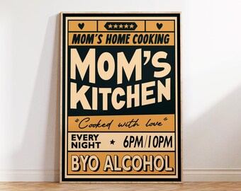 Mom's Kitchen |Typography Print |Kitchen Art |Food Decor |Gift Prints |Yellow poster