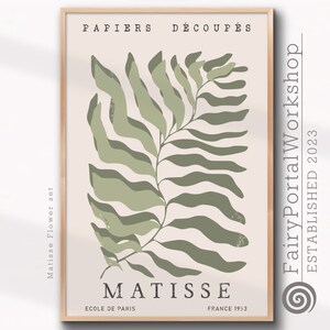 Arte de pared IMPRIMIBLE floral verde salvia | Pósteres abstractos | Verde salvia| Decoración moderna floral inspirada en Matisse| DESCARGAR archivos de impresión digitales