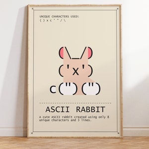 Arte de pared de conejo ASCII | Impresión moderna | Impresión de arquitectura | Arte de pared minimalista | diseño kawaii | Arte Moderno| arte infantil