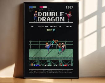 Double Dragon wall art | Game Poster | Game art| Home Decor| Retro Poster |Black poster
