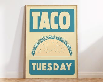 Taco Tuesday Print |Food Print |Kitchen Art |Mexican food Decor |Gift Prints |Beige poster