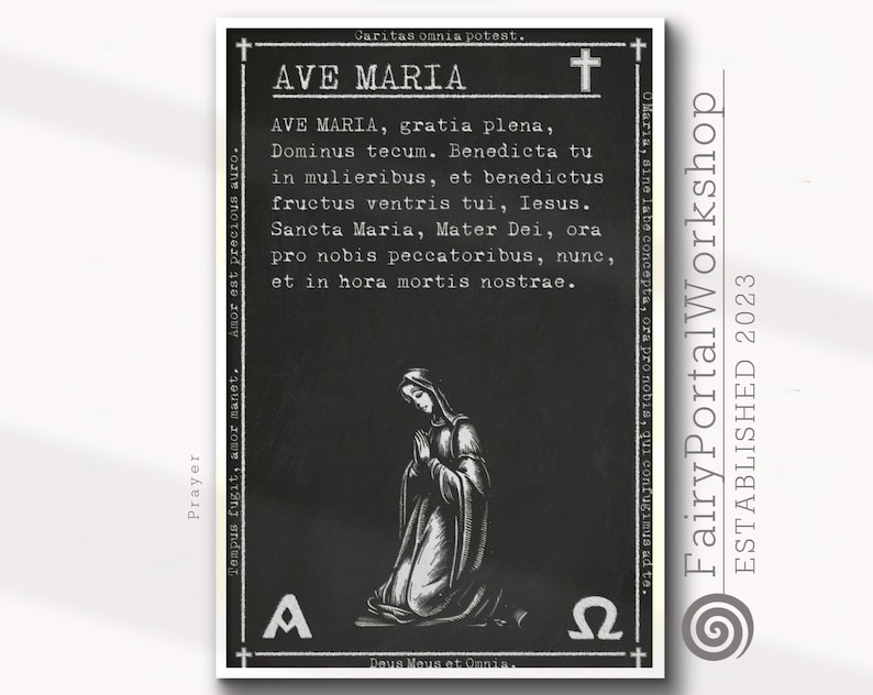 Hail Mary Prayer in Latin PRINTABLE Wall Art Catholic Decor Religious