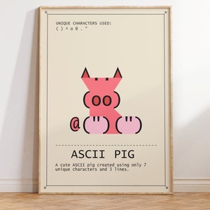 ASCII Pig wall art | Modern Print | Architecture print | Minimal Wall Art | kawaii Design | Modern Art| Nursery Art