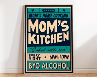Mom's Kitchen |Typography Print |Kitchen Art |Food Decor |Gift Prints |Teal poster