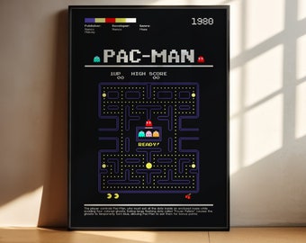 Set of 2 Pac-man & Super Mario Bros Prints, Retro, Video Games, Classic ...