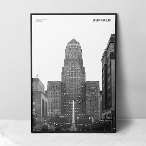 Buffalo Print Black and White, Buffalo Poster, Buffalo Wall Art, Buffalo Photo, New York Print
