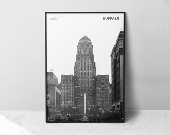 Buffalo Print Black and White, Buffalo Poster, Buffalo Wall Art, Buffalo Photo, New York Print