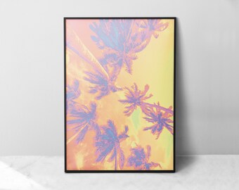 Holographic Palm Trees Print, Iridescent Art, Tropical Wall Art, Nature Art Print
