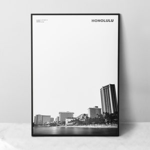 Honolulu Print Black and White, Honolulu Poster, Honolulu Wall Art, Honolulu Photo, Hawaii Print