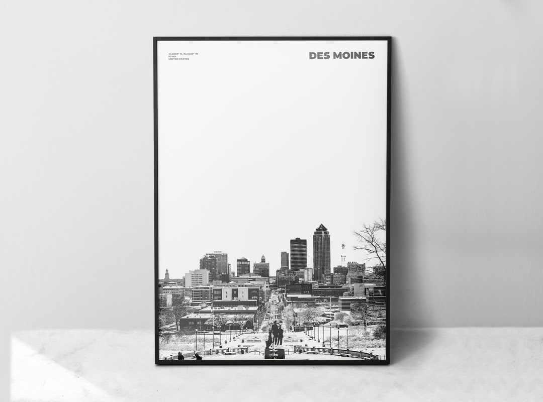 Des Moines Print Black and White, Des Moines Poster, Des Moines Wall Art, Des Moines Photo, Iowa