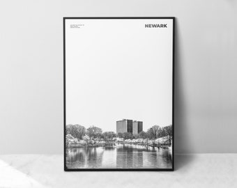 Newark Print zwart-wit, Newark Poster, Newark Wall Art, Newark Foto, New Jersey Print