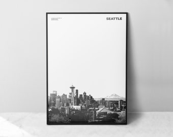 Seattle Print Black and White, Seattle Poster, Seattle Wall Art, Seattle Photo, Washington Print