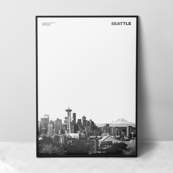 Seattle Print Black and White, Seattle Poster, Seattle Wall Art, Seattle Photo, Washington Print