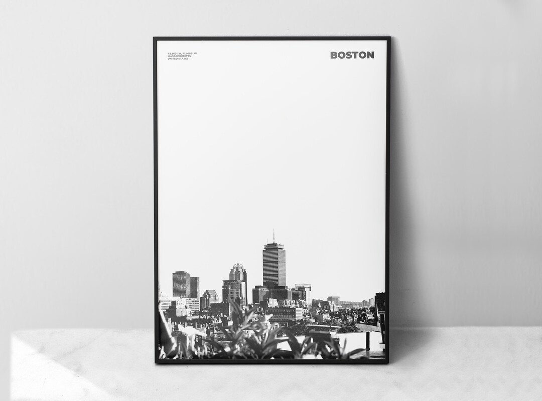 Boston Print Black and White Boston Poster Boston Wall Art Etsy