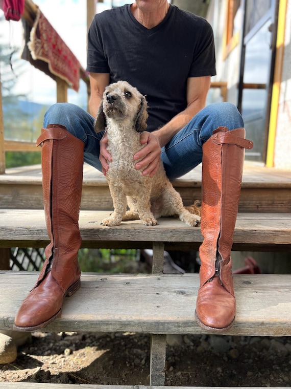 tall brown dress boots Haltham Tall Shaft Knee-High Boots in Brown Leather main image 0