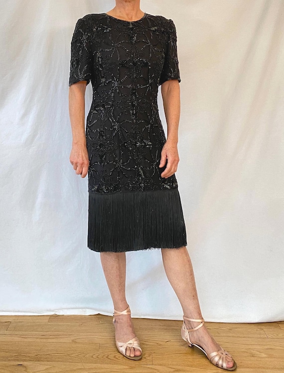 Vintage Joseph Ribkoff Black Sequin Beaded Cocktail Dress With Fringe, Size  S - Etsy Denmark