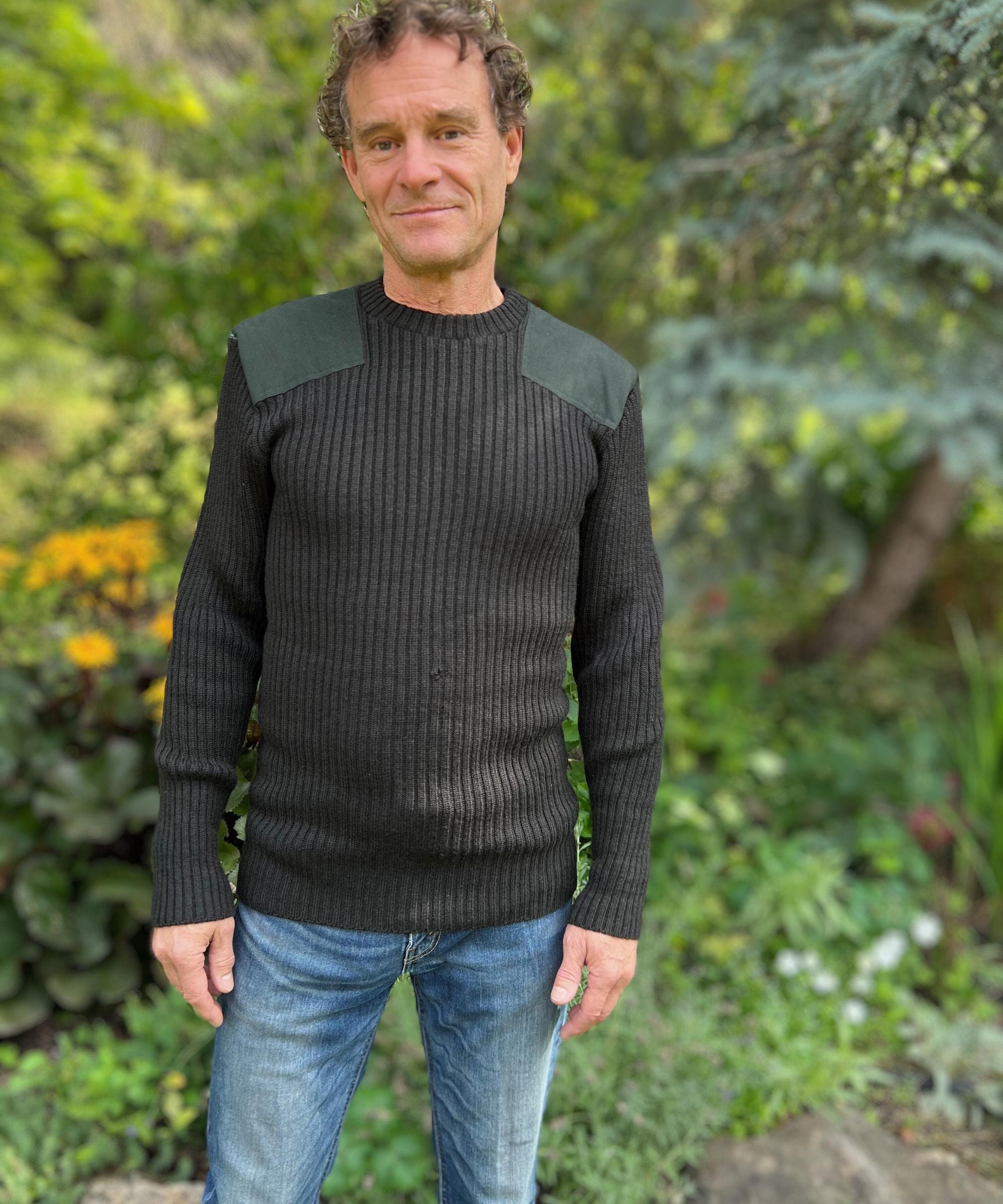 Black 1980s Canadian Military Sweater, Ribbed Wool Commando