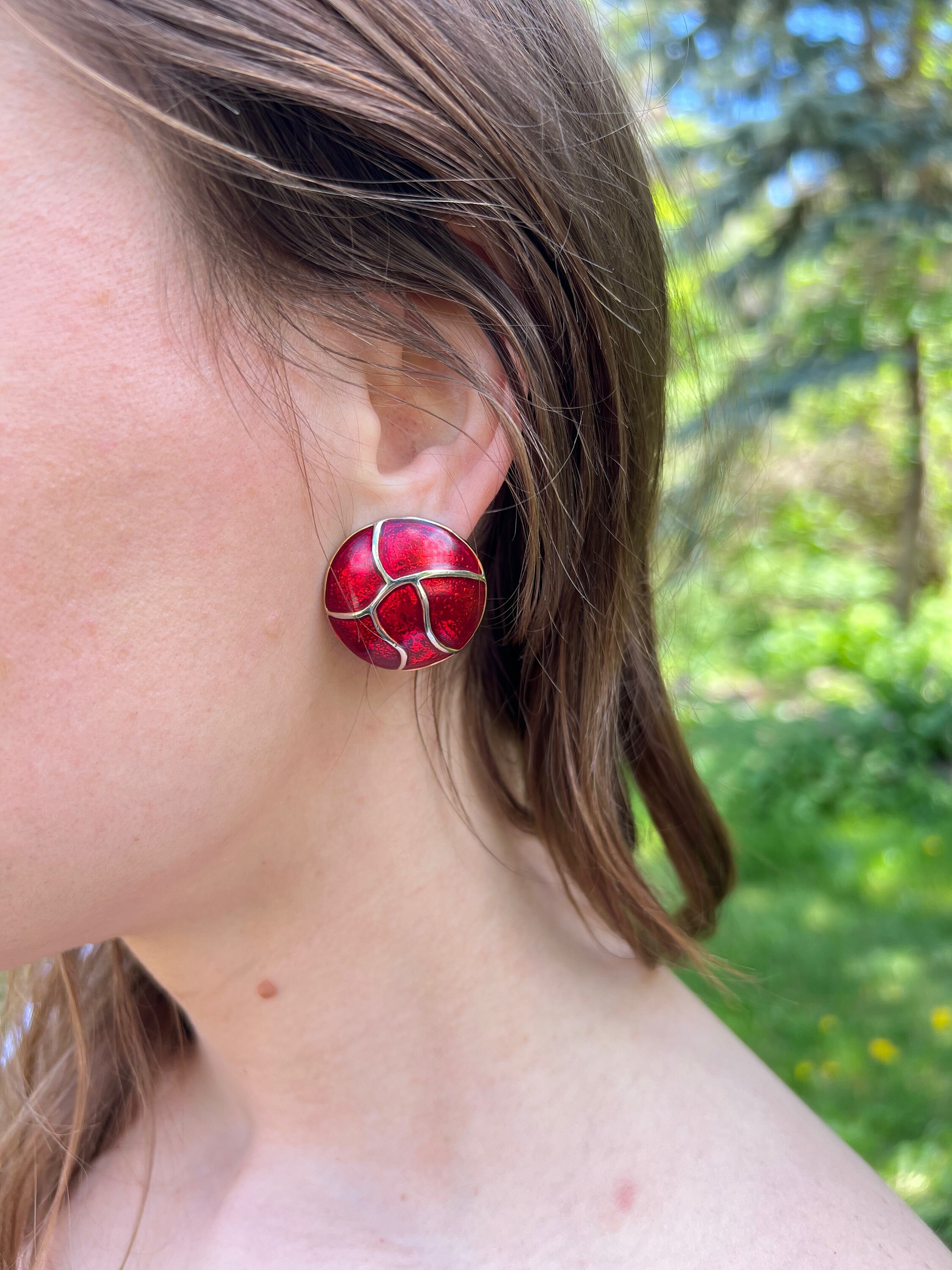 Boucles D'oreilles Vintage Cabochon Marron Monture Dorée - Diamètre 1,2 Cm - Fermoir Clous