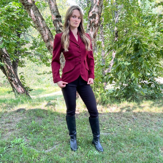 40s Fitted Red Wool Jacket, Size Small, Tailored Preppy Hunting