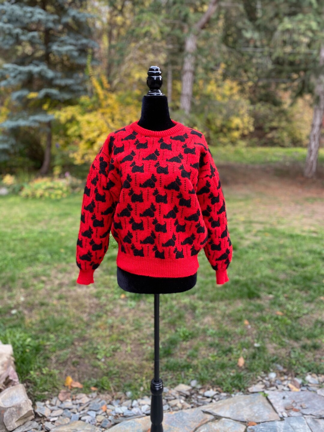 Vintage Red Wool Scotty Dog Sweater Size Small Christmas Etsy