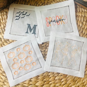 Halloween Embroidered Linen Cocktail Napkins {Set of 4}