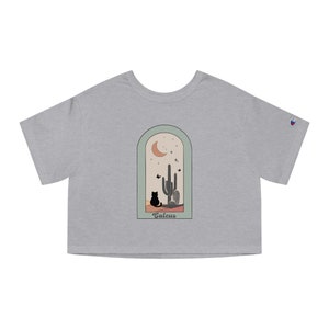 Catcus. Champion Women&#39;s Heritage Cropped T-Shirt. Cat shirt, Cactus cat shirt, cat lover gift, cactus cat tshirt, cat owner gift