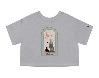 Catcus. Champion Women&#39;s Heritage Cropped T-Shirt. Cat shirt, Cactus cat shirt, cat lover gift, cactus cat tshirt, cat owner gift
