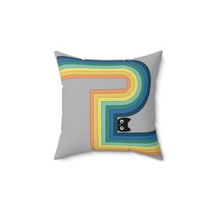 Rainbow Peek-a-boo Cat. Spun Polyester Square Pillow.Cat pillow, rainbow cat pillow, cat lover gift, cute cat pillow, cat owner gift
