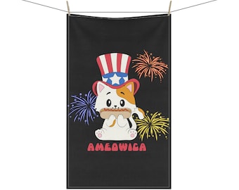 Ameowica. Kitchen Towel.Cat towel, funny cat 4th of July towel, cat lover gift, cute cat towel, cat owner gift