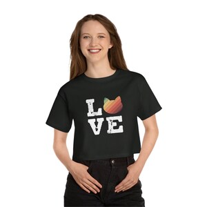 Love Cat. Champion Women&#39;s Heritage Cropped T-Shirt. Cat shirt, Pride cat t-shirt, cat lover gift, cute pride cat shirt, cat owner gift