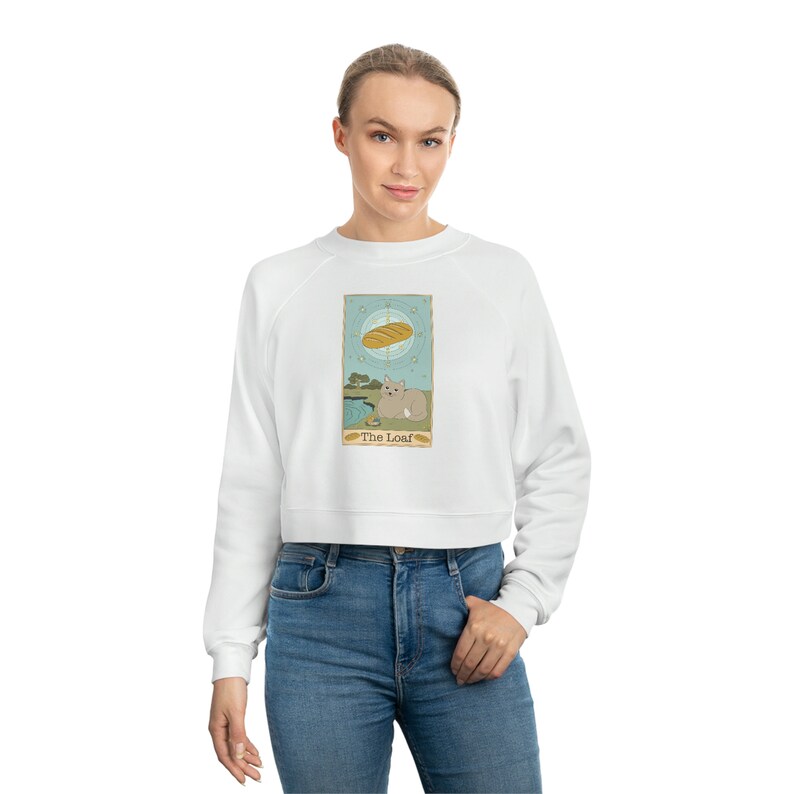 Il gatto dei tarocchi della pagnotta. Pullover corto in pile da donna. Felpa per gatti, divertente felpa per gatti, regalo per gli amanti dei gatti, camicia per gatti carina, regalo per il proprietario del gatto immagine 7