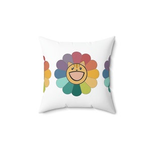 Blumen Miau. Gesponnenes Polyester Quadratisches Kissen. Katzenkissen, lustiges Katzenkissen, Katzenliebhaber Geschenk, süßes Katzenkissen, Katzenbesitzer Geschenk