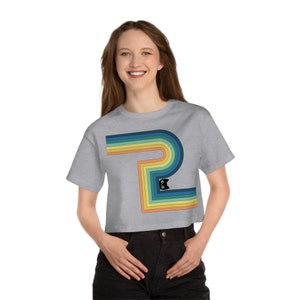 Rainbow Peek-a-Boo Cat. Champion Women&#39;s Heritage Cropped T-Shirt. Cat shirt, funny cat t-shirt, cat lover gift, cute cat shirt