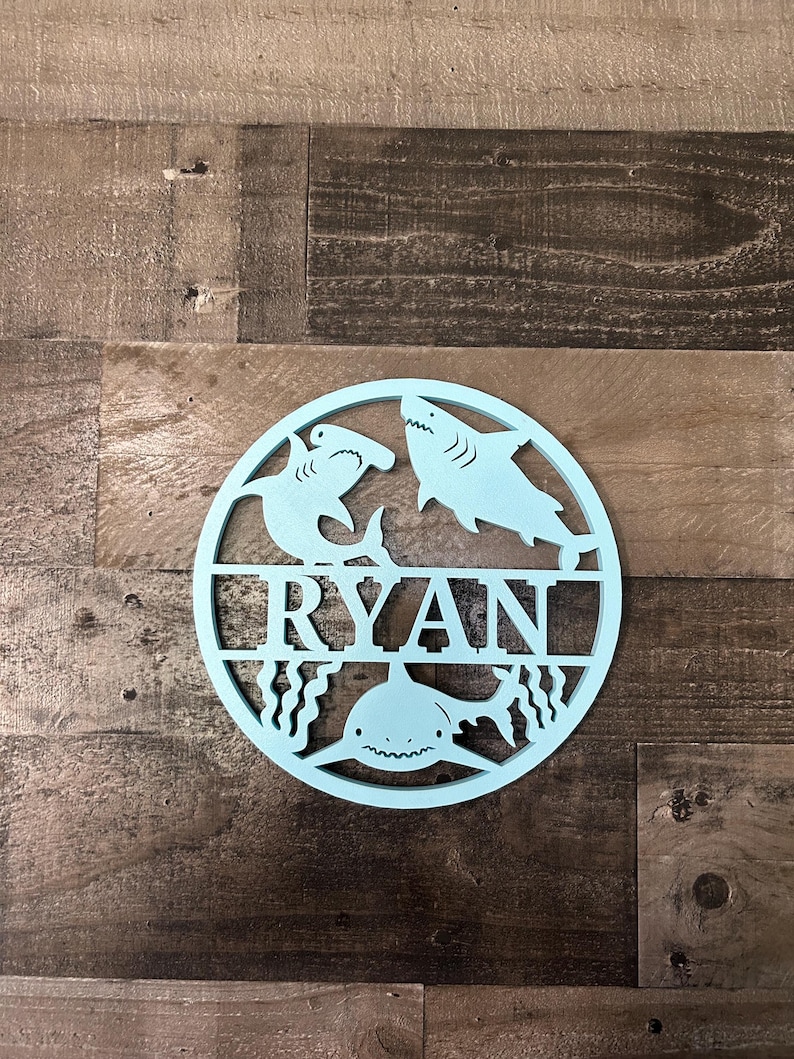Personalized Shark Name Sign 3D Printed Nursery Wall Decor Custom Kids