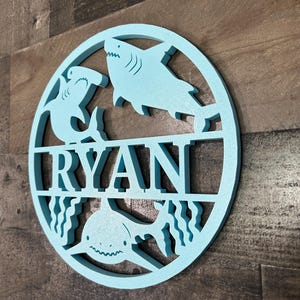 Personalized Shark Name Sign - 3D Printed Nursery Wall Decor - Custom Kids Room Decoration - Ocean Themed Baby Shower Gift