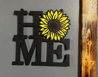 3D Printed Home Wall Decor with Sunflower | Rustic Sunflower ‘Home’ Sign for Farmhouse Decor | Modern Entryway or Living Room Wall Art