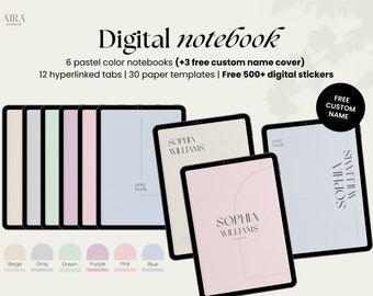 Digital Notebook 12 Hyperlinked Tabs Goodnotes Notability - Etsy