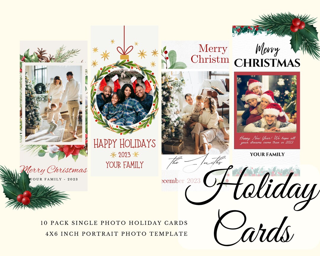 Christmas Holiday Card Templates 10 Pack Festive DIY Photo Etsy Christmas Holiday Card Templates 10 Pack Festive DIY Photo Etsy